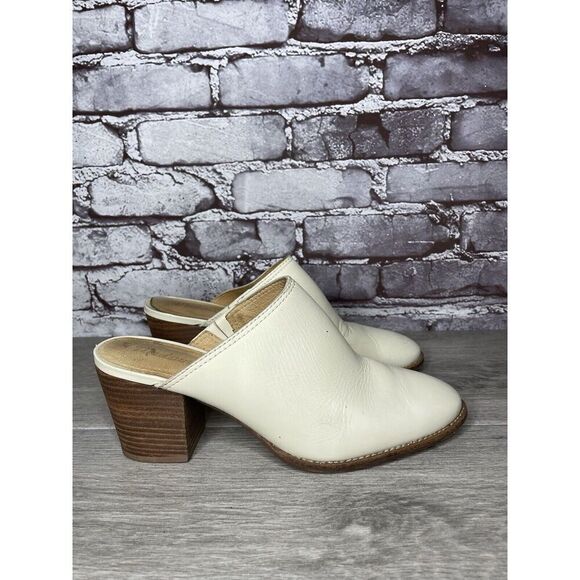 Madewell The Harper Ivory Leather Mules Stacked Heels Women 8M US/39EU J8560 - Picture 3 of 16
